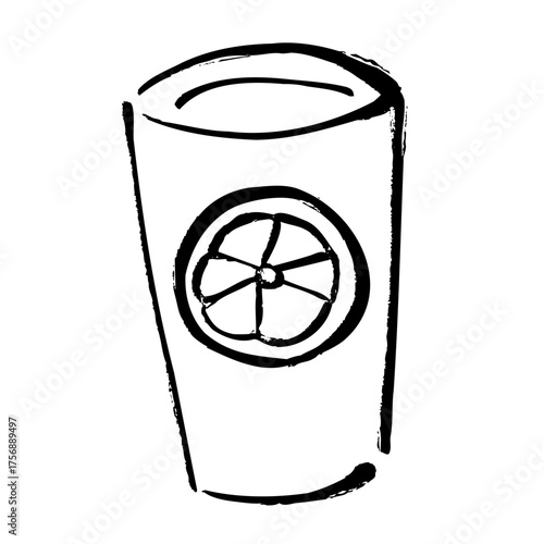 和の筆タッチで丁寧に描かれたレモンサワーのベクターイラスト。涼しげで手描き感のあるお酒のデザイン