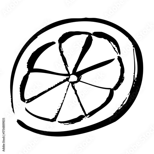 筆タッチで描いたレモンスライスの手描きイラスト素材｜和風テイストの柑橘アート