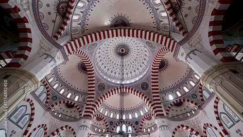 Interior view of the Ertugrul Gazi Mosque in the center of Ashgabat, Turkmenistan