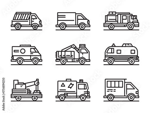 Construction Van Line Art Simple Vehicle Illustration