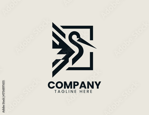 Geometric stork standing gracefully with abstract lines in modern vector logo design illustration
