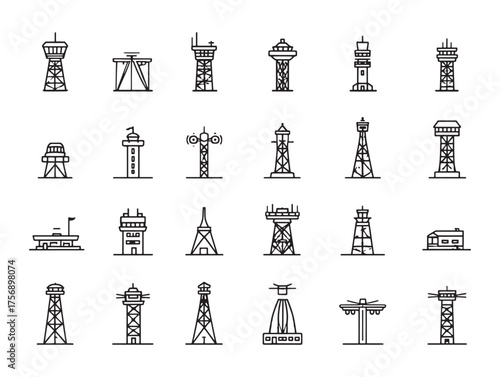 Control Tower Line Art Flight Safety Oversight
