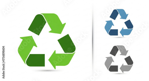 Recycle symbol in green, blue, and gray the image represents environmental conservation and sustainable practices