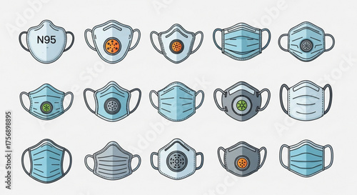 Collection of various protective face masks, including n95 respirators, essential for safety and prevention during health crises
