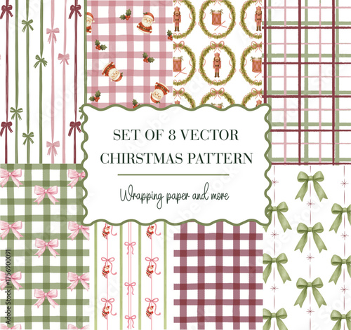CHRISTMAS PATTERN SET – 8 WATERCOLOR HOLIDAY SEAMLESS DESIGNS FOR GIFT WRAPPING PAPER, SCRAPBOOKING, CRAFTS AND FESTIVE DECOR
