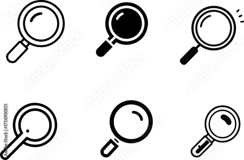 Search Icon Set – Magnifying Glass, Finder, and Explore Symbols