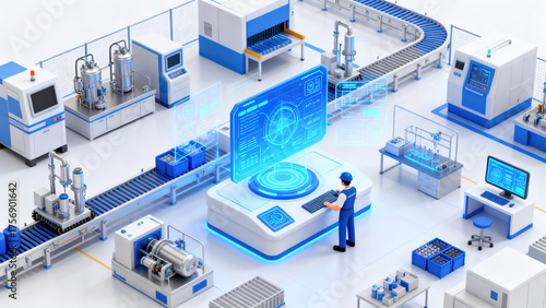 Futuristic Blue and White Sci - Fi Factory
