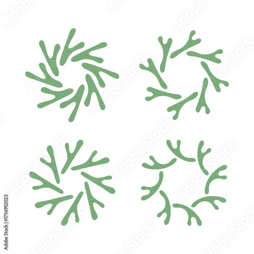 Artistic green abstract circle line art frame decoration.