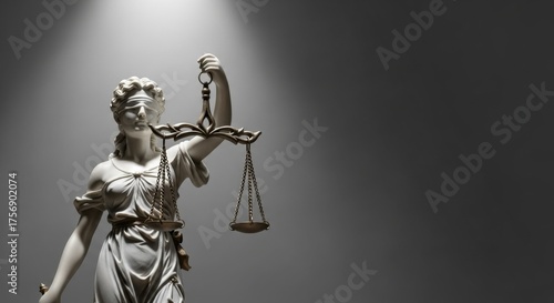 Justice and fairness sculpture with scales of law for legal design and symbolism