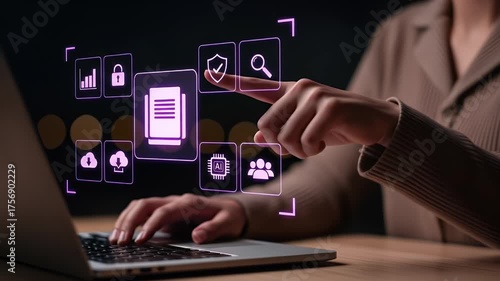 Document management concept, ERP Enterprise Resource Planning, online documentation database, and digital file storage system.