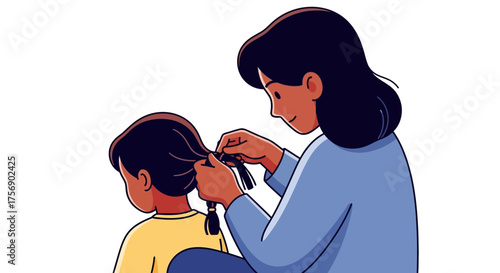 Loving Mother Braiding Daughter's Hair A Tender Moment of Family Connection and Daily Care