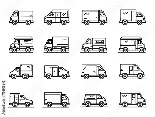 Courier Van line art delivering parcels fast