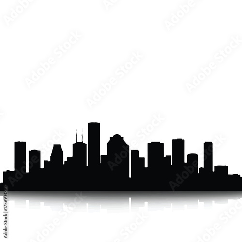 Wallpaper Mural A realistic vector illustration of the iconic Houston city skyline presented as a striking dark silhouette against a clean, plain white background. Torontodigital.ca