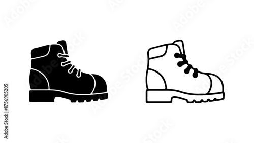 Hiking boots outline and solid with transparent background