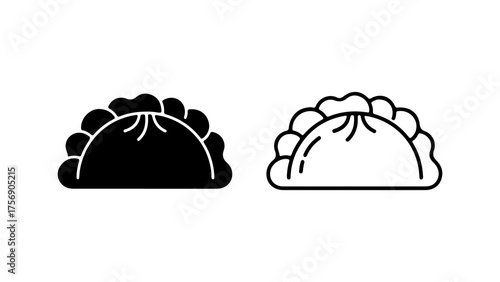 Pierogi dumplings black outline with transparent background