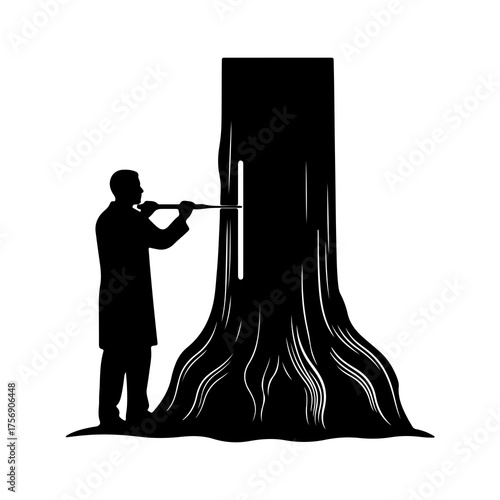 Forester measuring tree with transparent background