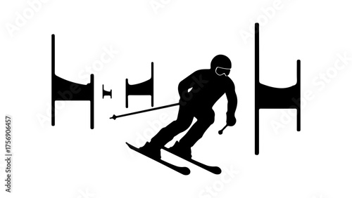 Skier slalom racing with transparent background