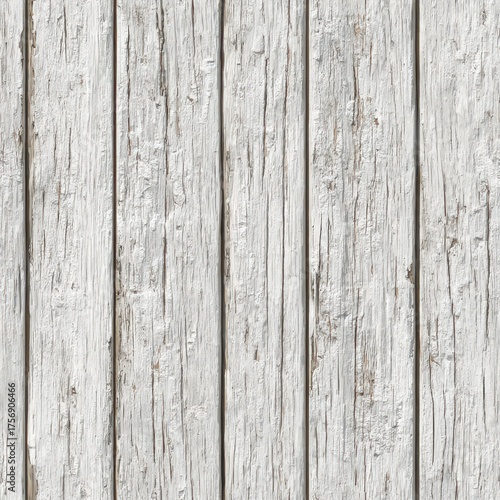 Seamless White Painted Rustic Wood Texture Background – Weathered Tileable Wooden Plank Surface with Peeling Paint for Vintage, Shabby Chic, and PBR Material Design