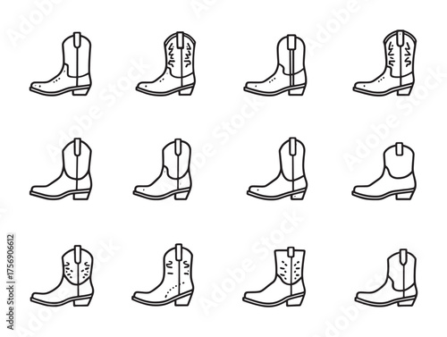 Cowboy Boots Line Art Vintage Rodeo Vibes