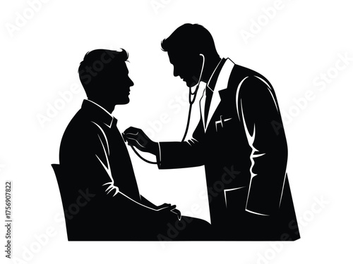 vector silhouette of a doctor examining a patient with a white background