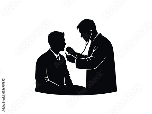 vector silhouette of a doctor examining a patient with a white background