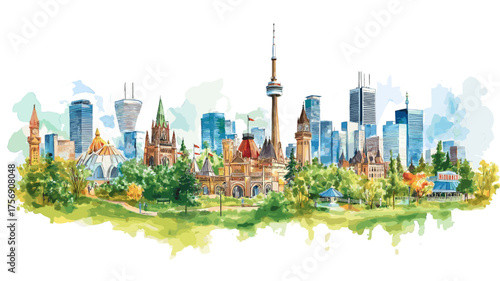 Canada's Wonderland. Canada's Wonderland hand drawn watercolor illustration