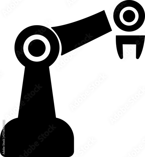 Robotic Arm Icon and Industrial Automation Vector of Mechanical Robot Hand, Factory Machine, Engineering Technology Symbol in Black Flat Style