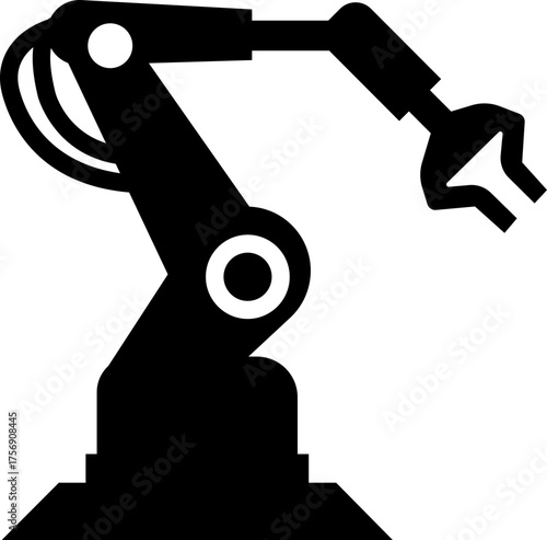 Robotic Arm Icon and Industrial Automation Vector of Mechanical Robot Hand, Factory Machine, Engineering Technology Symbol in Black Flat Style
