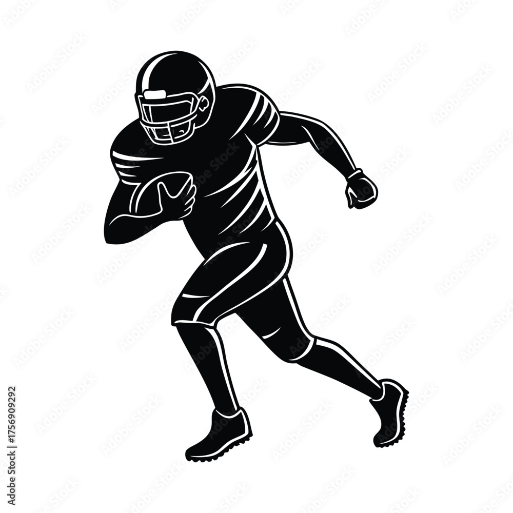 Fototapeta premium Silhouette of american football player running with ball in action sports graphic