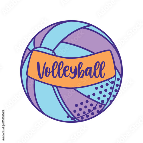 Vibrant volleyball ball with retro design and text perfect for sports graphics