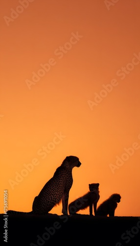 Cheetah family enjoys a peaceful sunset on the African savanna landscape serene wildlife photo