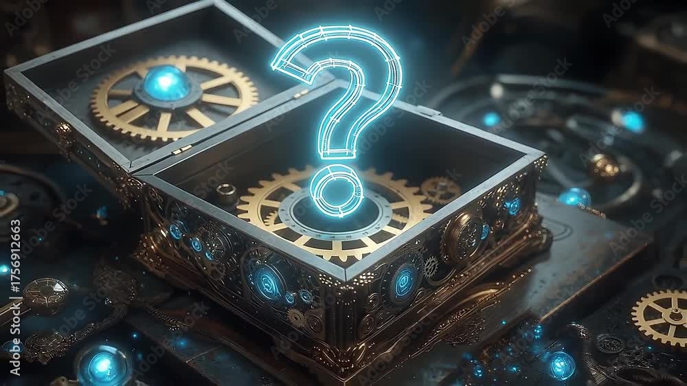 custom made wallpaper toronto digitalMysterious open treasure box revealing glowing gears and question mark  