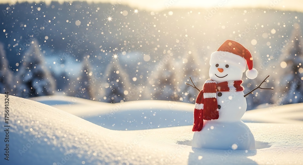 Obraz premium A cheerful snowman stands tall in a winter wonderland