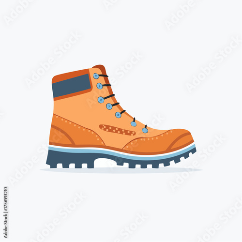 Illustration of a Durable Hiking Boot in Orange and Blue on a Clean Background