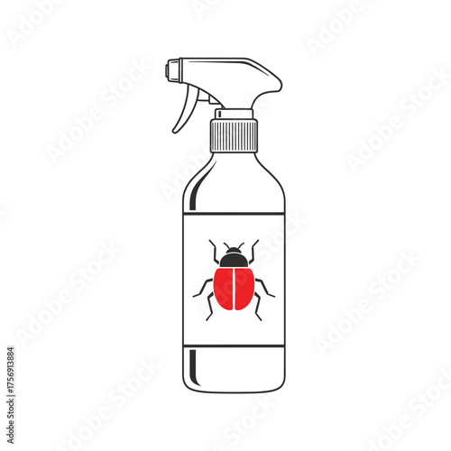 Black and white spray bottle with red and black ladybug insect icon insecticide pest