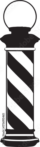 Traditional Barbershop Pole Silhouette Vector. Classic Black and White Striped Graphic Symbol for Hair Salon, Shaving Service, Haircut, or Retro Barber Sign.