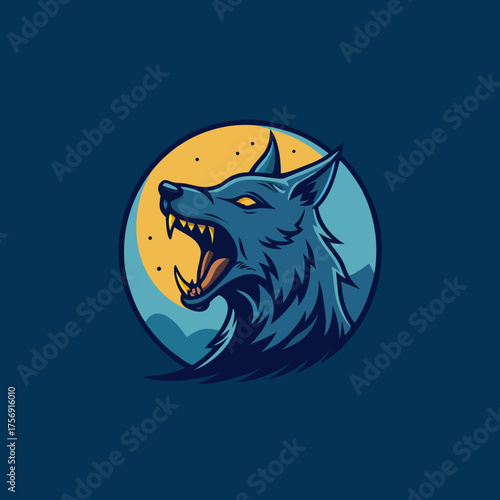 A fierce wolf howling at the moon against the night sky
