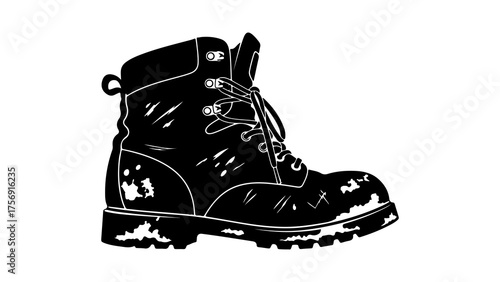 Worn hiking boot with transparent background