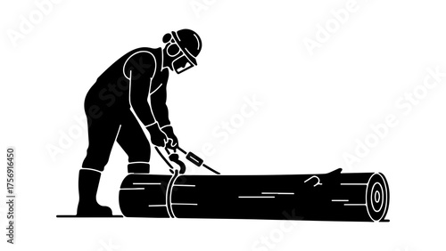 Logger cutting wood with transparent background