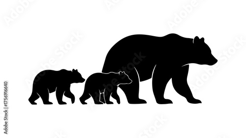 Bear family silhouette with transparent background