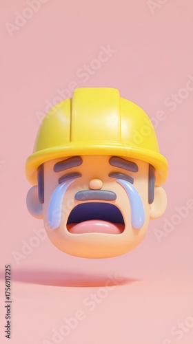 Sad Construction Worker Crying Tears of Sorrow.
