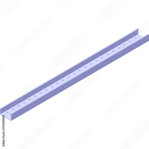 Isometric metallic electrical conduit with perforation holes isolated on transparent background