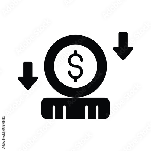 glyph icon showing money decline representing financial loss
