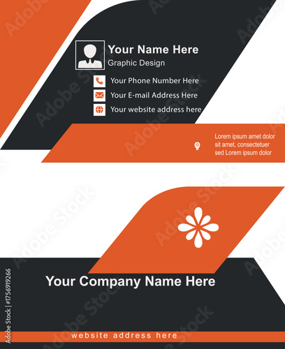Black White & Orange Combination Modern Business Card Design Double-Side