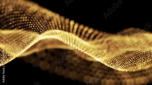 Golden Abstract Particle Wave on Black Background - Futuristic Technology Design