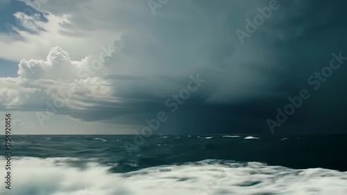 Dramatic Ocean View: Approaching Storm with Dark Clouds and Choppy Waves
