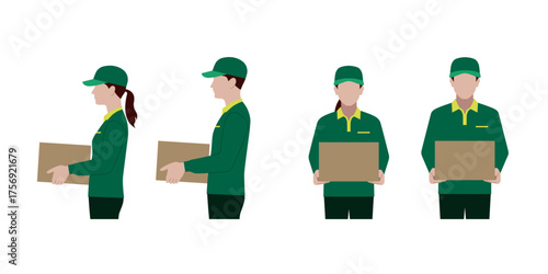 宅配便　配達員　男女　配達　ポーズ
