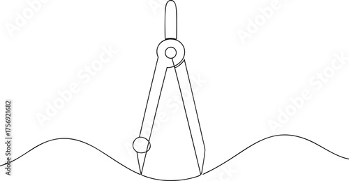 Drawing Compass on Wavy Line Illustration tool instrument