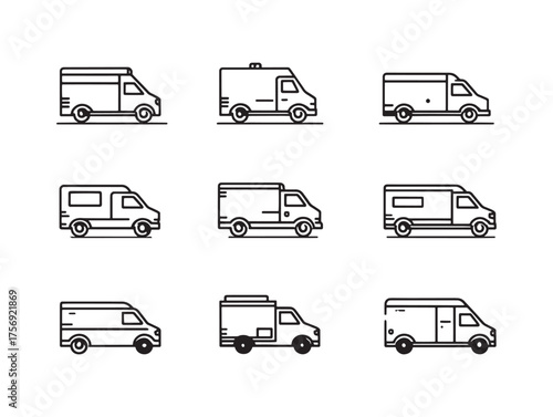 Delivery Van Line Art Clean Outline Illustration