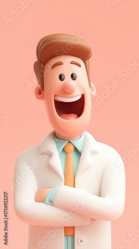 Smiling Cartoon Doctor with Arms Crossed and Happy Expression.